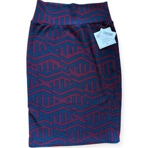 Geometric Patterned Pencil Skirt - Burgundy & Navy